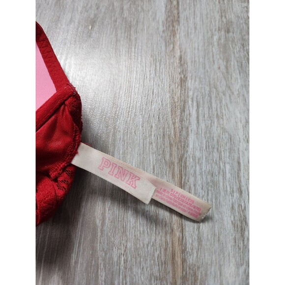 Victoria's Secret PINK Pushup Bralette Deep Red Lace Overlay Pullover Sz S EUC - Picture 6 of 8